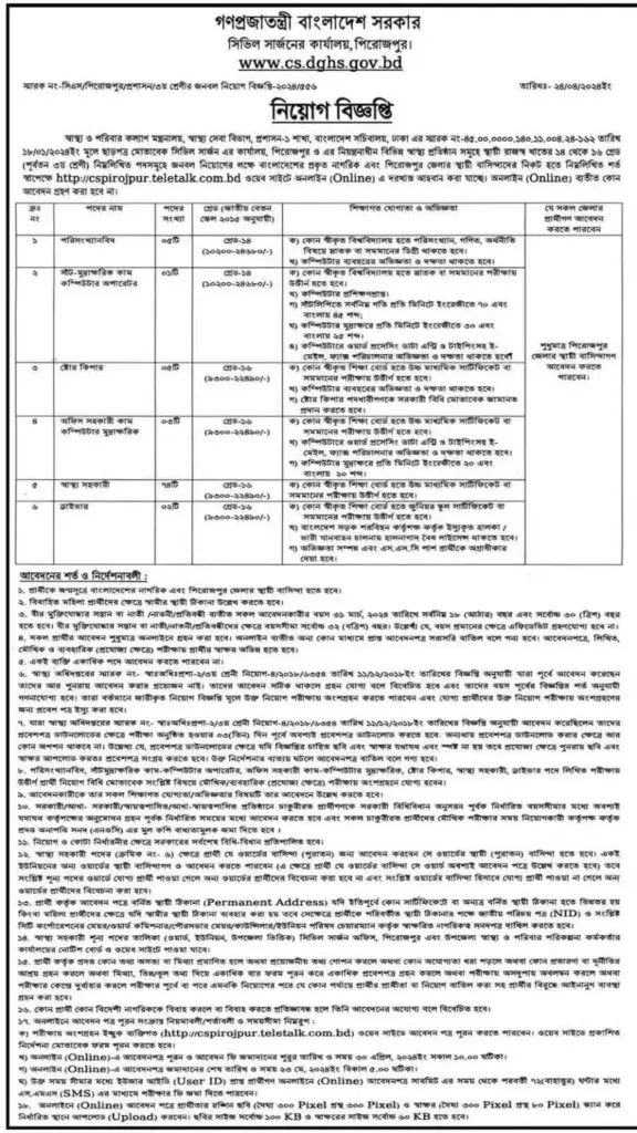 Pirojpur Civil Surgeon Office Job Circular 2024 Photo & Notice